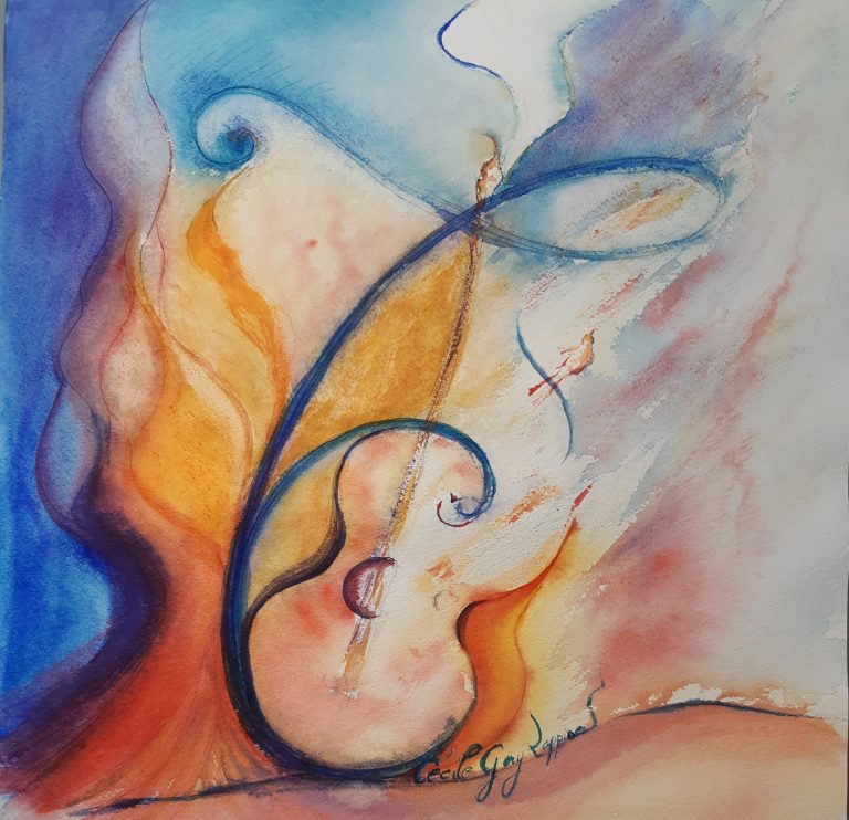 Atelier des Arbres qui sèment – Aquarelles musicales en poésie Cécile Gay Loppinet Aquarelle et Lauriane Loppinet Violoncelle