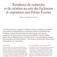 Résidence de recherche et de création au sein des Factotum & exposition aux Petites Écuries